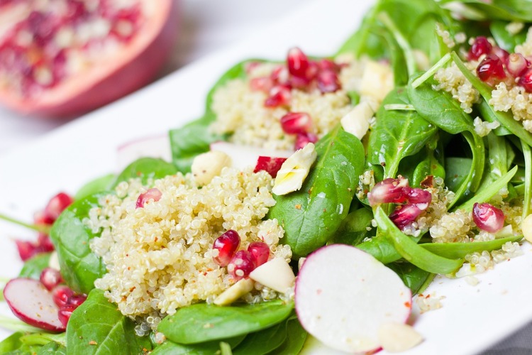 Couscous Spinach Salad with Pomegranate and Radish - Couscous Recipe